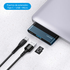 Adaptador Type-C Mini HUB USAMS a  Type-C+USB 3.0 + Micro SD - Imagen 3