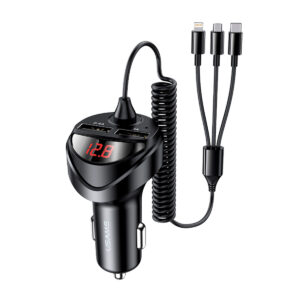 Cargador Auto Dual 3.4A USAMS + Cable Resorte 3 en 1 Negro - Imagen 1