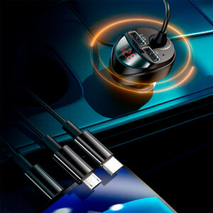 Cargador Auto Dual 3.4A USAMS + Cable Resorte 3 en 1 Negro - Imagen 2