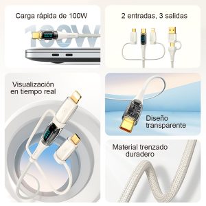 Cable celular carga rápida 6en1 A+C a C+L+M 100W 1.2m - Imagen 6
