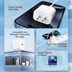 Cargador Celular Rápido USAMS 20W+Cable TypeC a TypeC 60W bl - Imagen 6