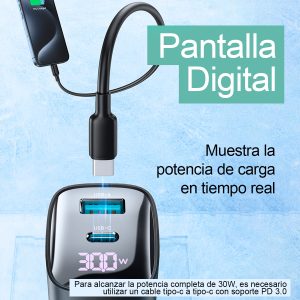 Cargador celular carga rápida USAMS Digital USB 30W Negro - Imagen 4