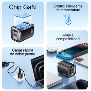 Cargador celular carga rápida USAMS Digital USB 30W Negro - Imagen 5
