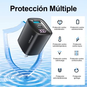 Cargador celular carga rápida USAMS Digital USB 30W Negro - Imagen 7