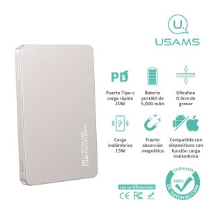 Cargador Batería PortátPowerBank USAMS Magsafe 5000mAh - Imagen 2