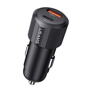 Cargador celular Auto carga rápida USAMS USB+TypeC 60W Negro - Imagen 2