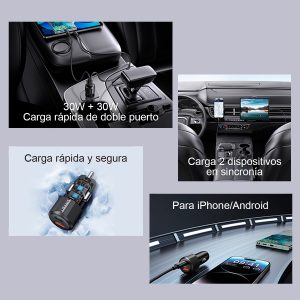 Cargador celular Auto carga rápida USAMS USB+TypeC 60W Negro - Imagen 4