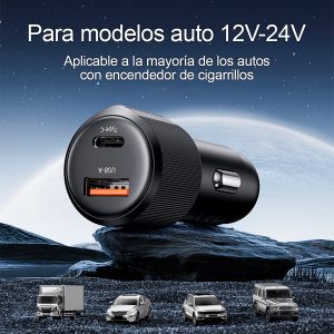 Cargador celular Auto carga rápida USAMS USB+TypeC 60W Negro - Imagen 5