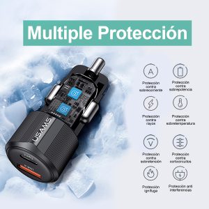 Cargador celular Auto carga rápida USAMS USB+TypeC 60W Negro - Imagen 6