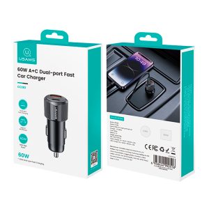 Cargador celular Auto carga rápida USAMS USB+TypeC 60W Negro - Imagen 8