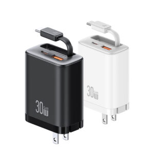 Cargador celular 30W+Cable Retractil TypeC+Puertos USB+TypeC