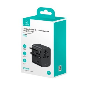 Cargador celular pared Universal USAMS USB + Type-C Dual 17W Negro - Imagen 4