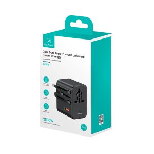 Cargador celular pared Universal USAMS USB + Type-C Dual 25W Negro - Imagen 5