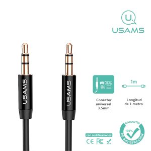 Cable Audio 3.5mm a 3.5mm USAMS  Negro YP-01 - Imagen 1