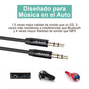 Cable Audio 3.5mm a 3.5mm USAMS  Negro YP-01 - Imagen 3