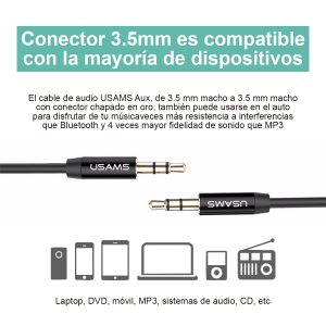 Cable Audio 3.5mm a 3.5mm USAMS  Negro YP-01 - Imagen 4