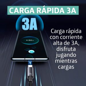 Cable celular carga rápida USB a Type-C 3A 1.2m Negro - Imagen 3