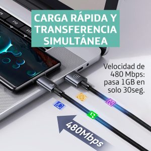 Cable celular carga rápida USB a Type-C 3A 2m Negro - Imagen 6