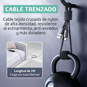 Cable celular carga rápida USB a Type-C 3A 2m Negro - Imagen 5