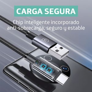 Cable celular carga rápida USB a Type-C 3A 2m Negro - Imagen 4
