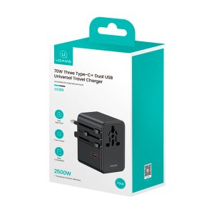 Cargador celular pared Universal USAMS 6en1 USB Dual + Type-C Triple 70W Negro - Imagen 8