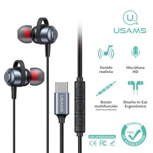 Audífono con cable punta Type-C USAMS 1.2m Negro EP48 - Imagen 1