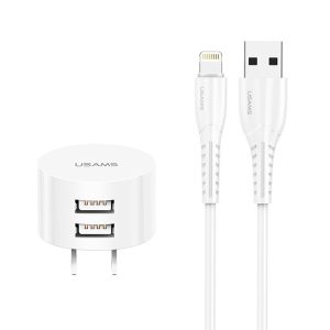 Cargador Celular Pared + Cable USB a iPhone USAMS Blanco