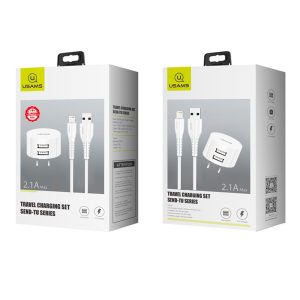 Cargador Celular Pared + Cable USB a iPhone USAMS Blanco - Imagen 4